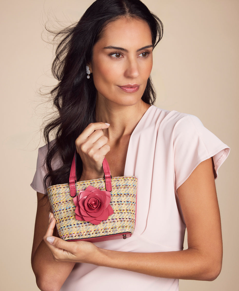 Mini Verzi Chain Crossbody Tote - Rose Spanish Raffia