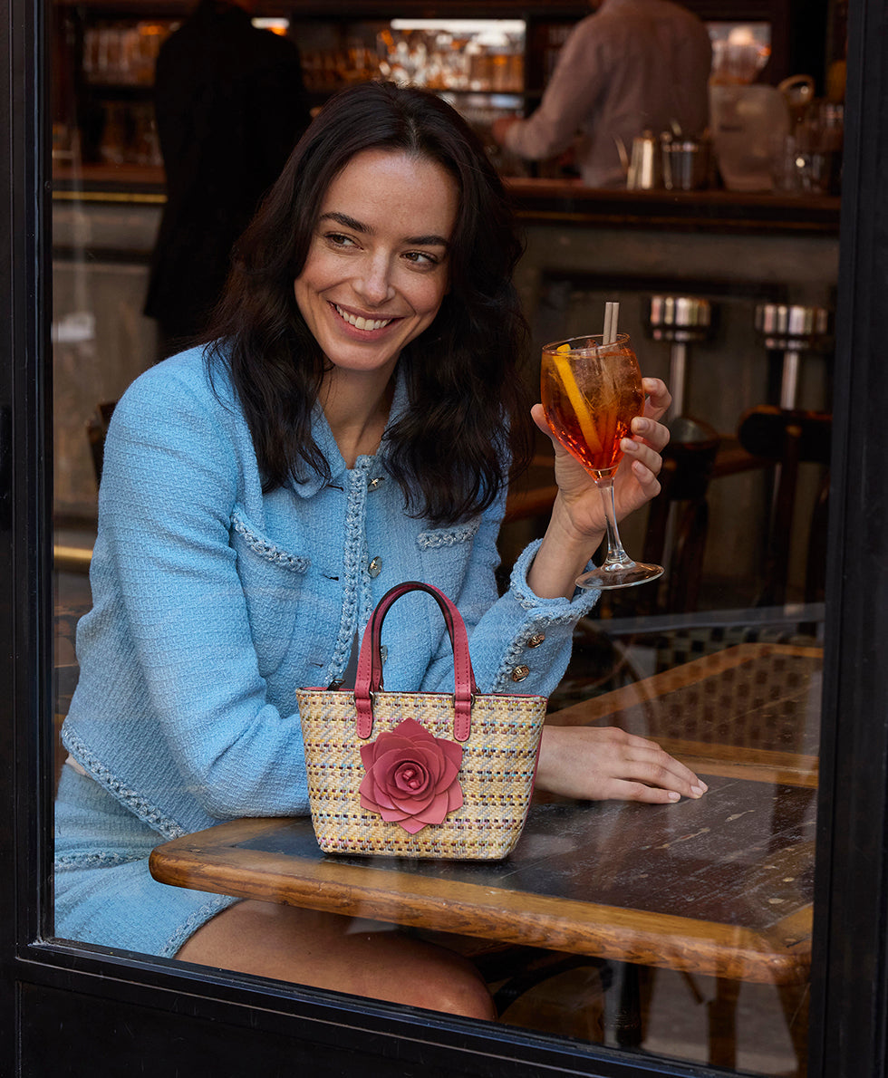 Mini Verzi Chain Crossbody Tote - Rose Spanish Raffia