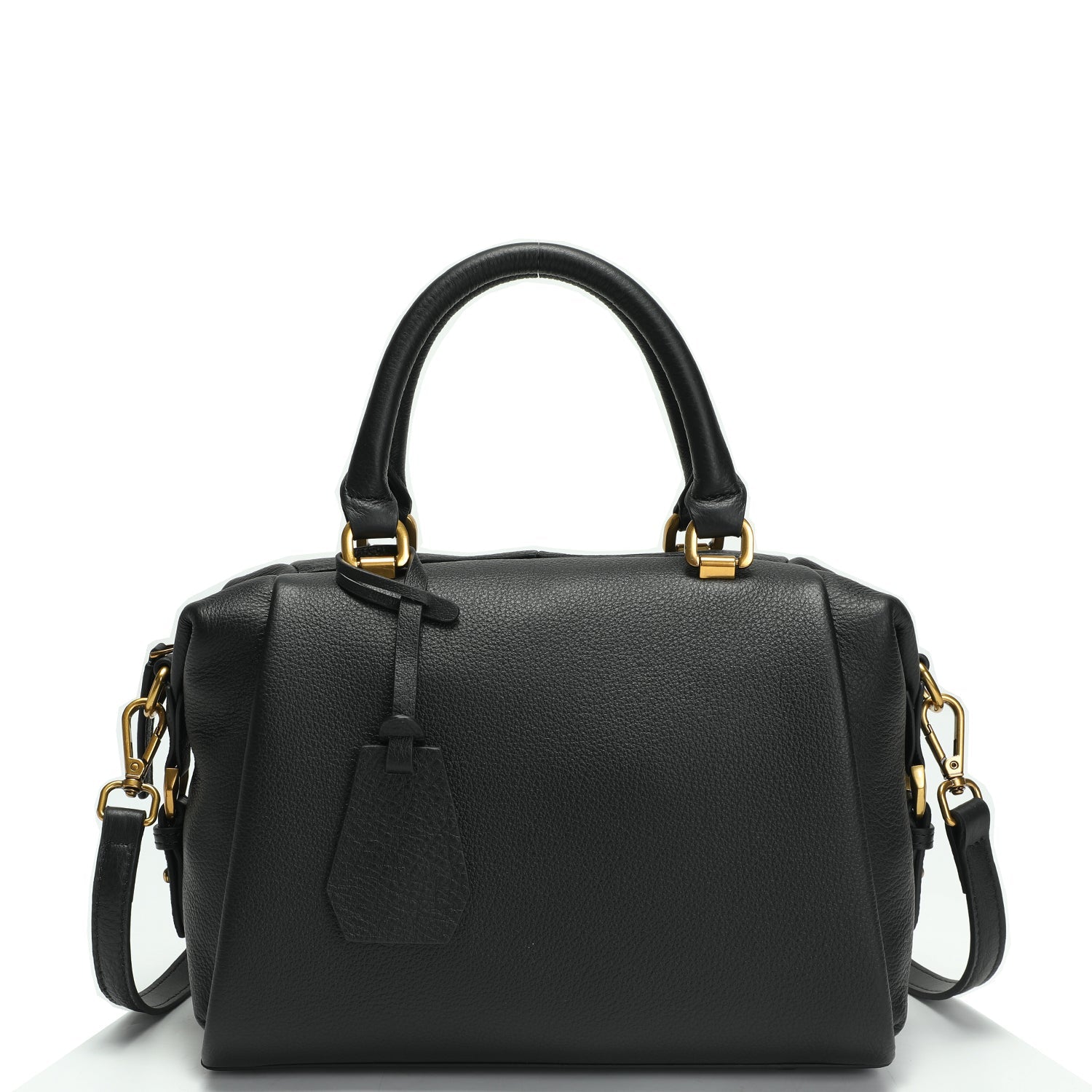 Quinn Structured Pebble Leather Satchel Bag Black Boxy Top Handle Crossbody