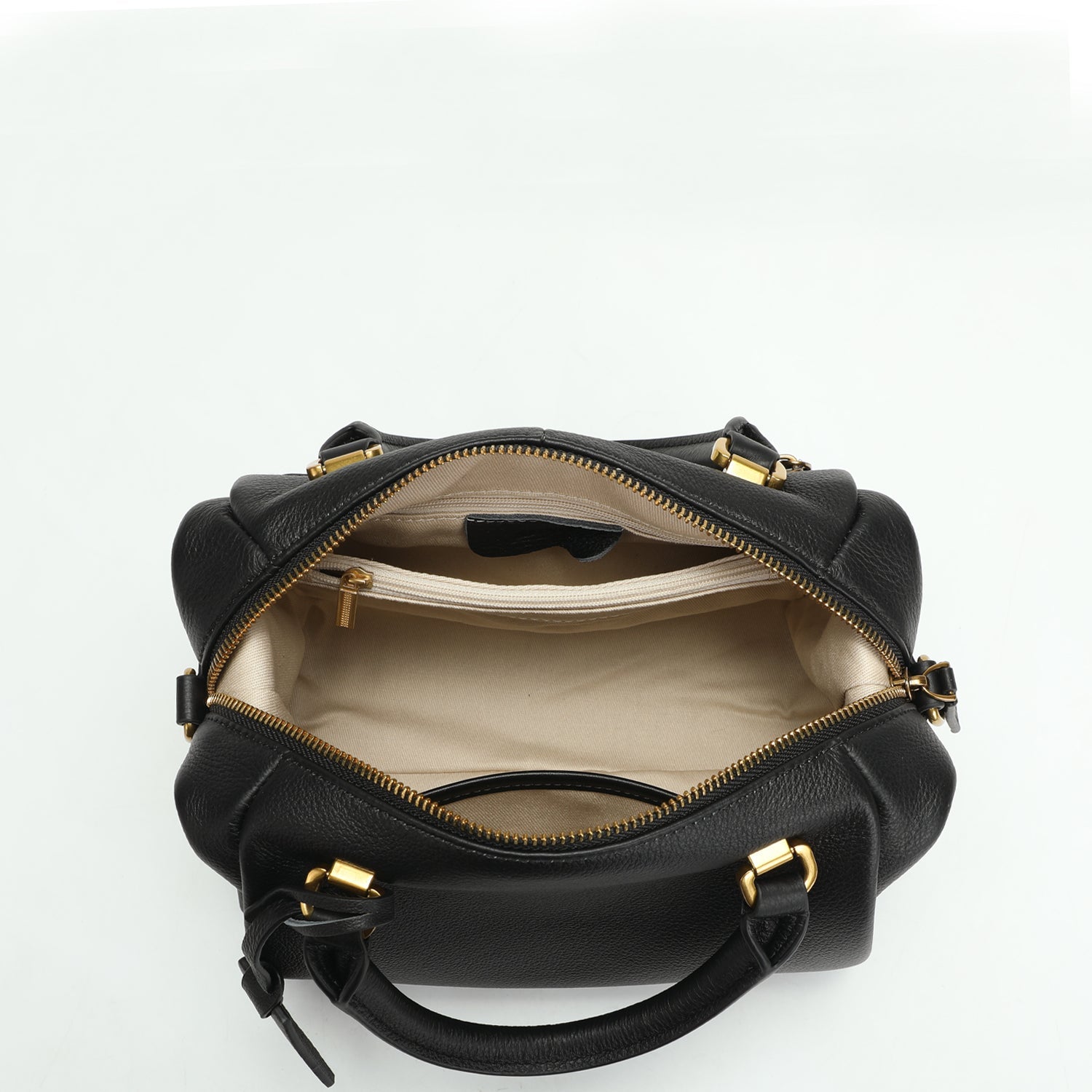 Quinn Structured Pebble Leather Satchel Bag Black Boxy Top Handle Crossbody