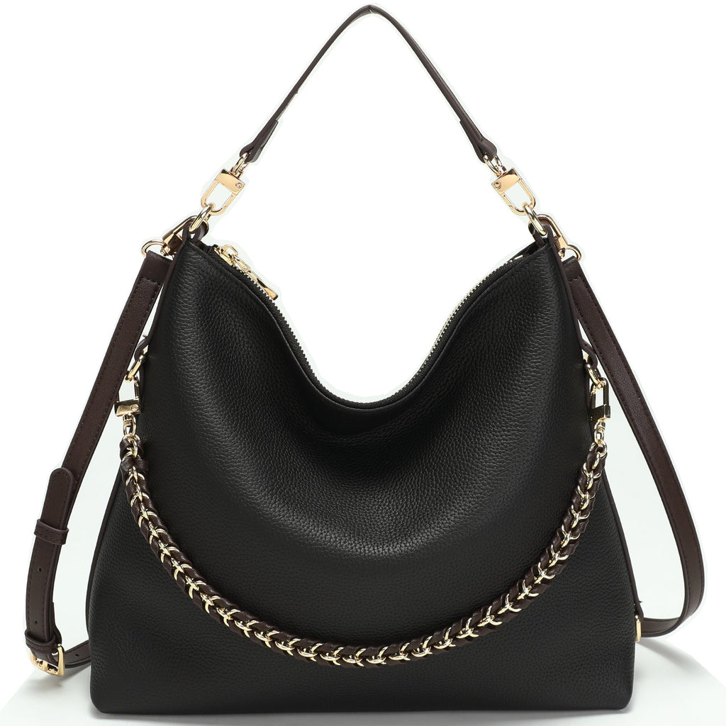 Riva Black Convertible Slouchy Hobo Bag Premium Pebbled Leather Shoulder & Crossbody Bag