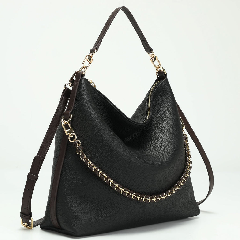 Riva Black Convertible Slouchy Hobo Bag Premium Pebbled Leather Shoulder & Crossbody Bag