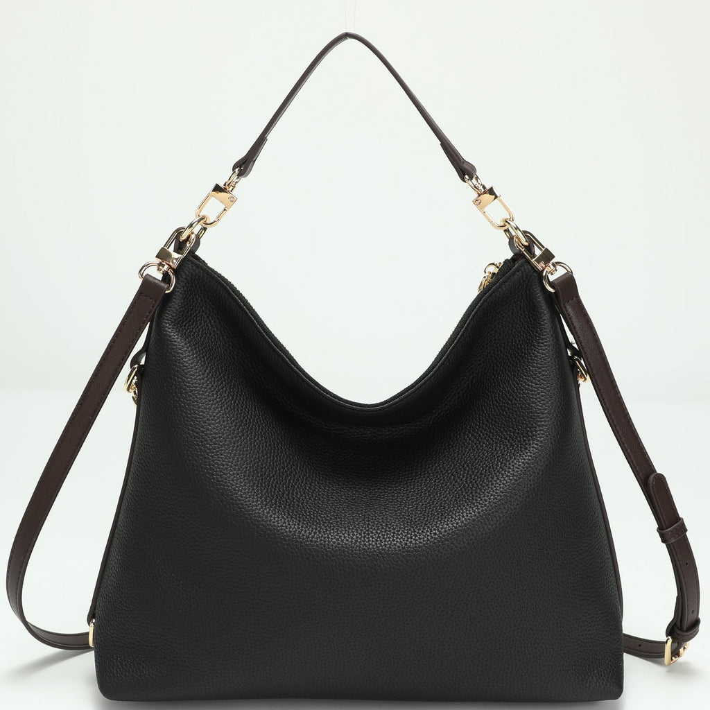 Riva Black Convertible Slouchy Hobo Bag Premium Pebbled Leather Shoulder & Crossbody Bag