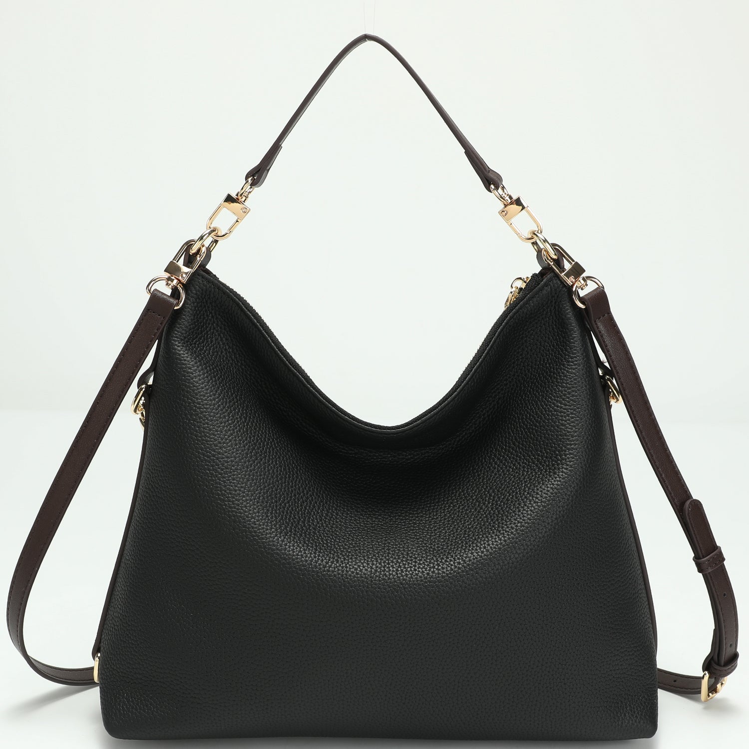 Riva Black Convertible Slouchy Hobo Bag Premium Pebbled Leather Shoulder & Crossbody Bag