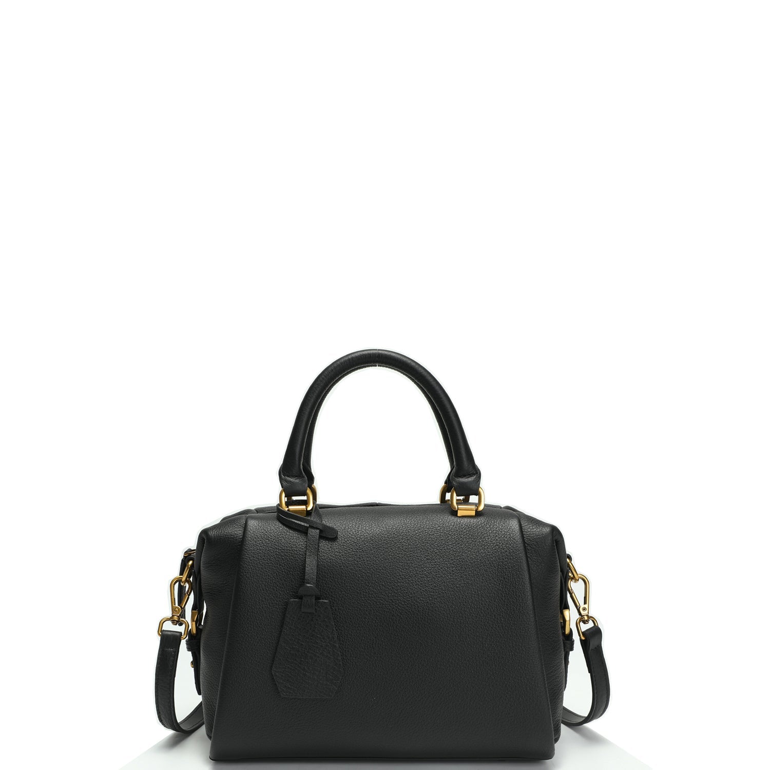 Quinn Structured Pebble Leather Satchel Bag Black Boxy Top Handle Crossbody