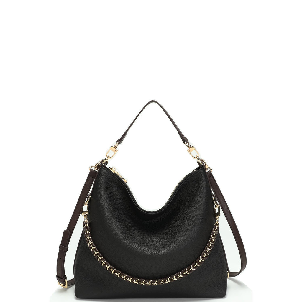 Riva Black Convertible Slouchy Hobo Bag Premium Pebbled Leather Shoulder & Crossbody Bag