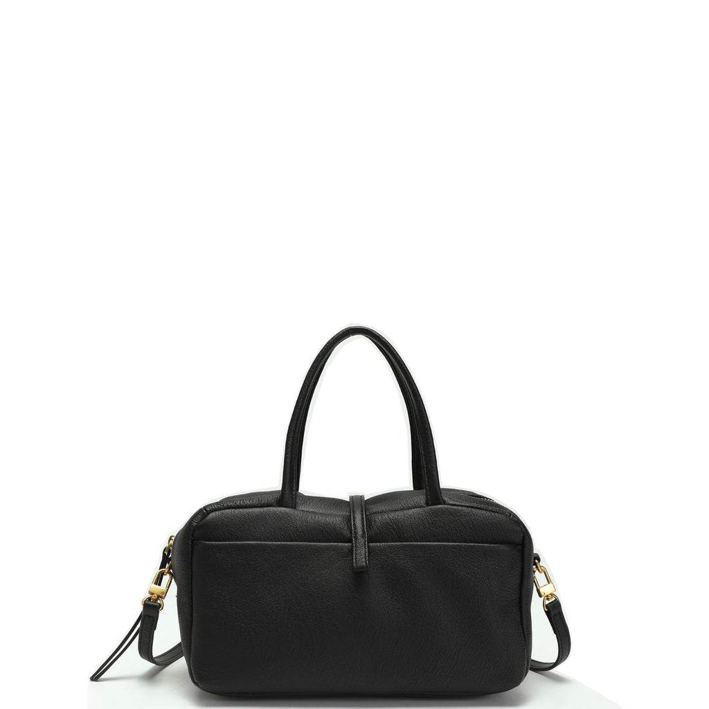 Madison Minimalist East West Doctor Bag Black Pebbled Leather Crossbody