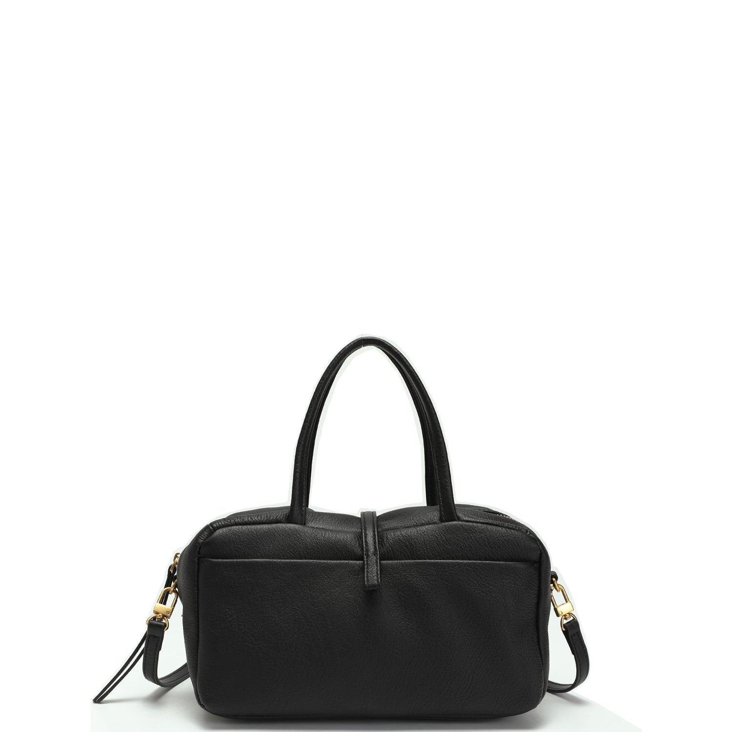 Madison Minimalist East West Doctor Bag Black Pebbled Leather Crossbody