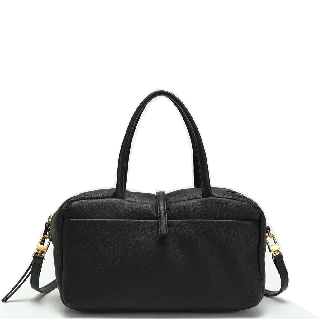Madison Minimalist East West Doctor Bag Black Pebbled Leather Crossbody