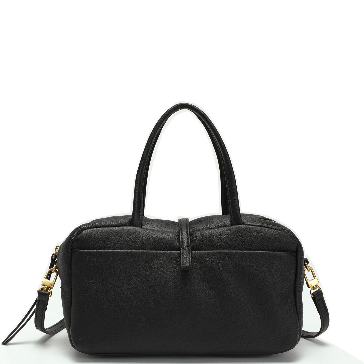 Madison Minimalist East West Doctor Bag Black Pebbled Leather Crossbody