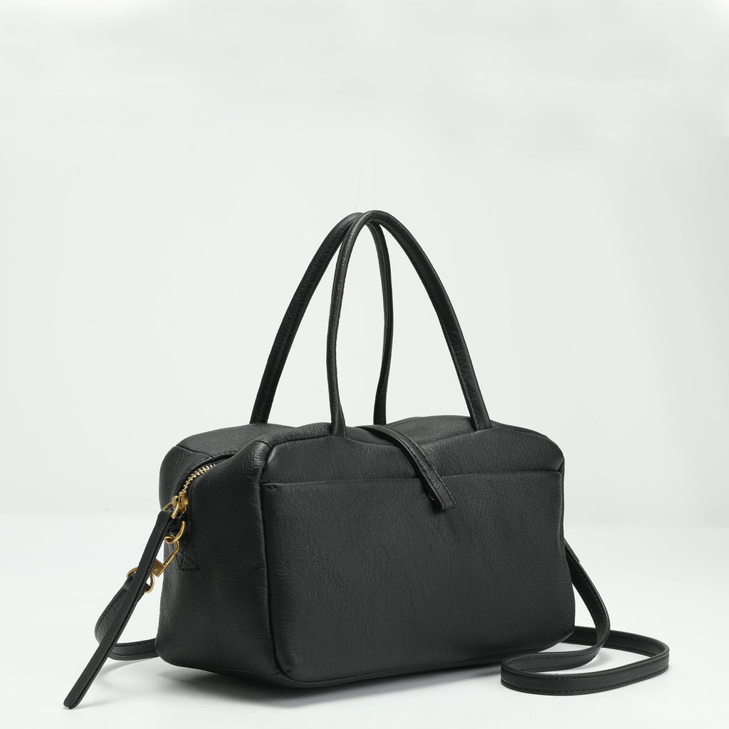 Madison Minimalist East West Doctor Bag Black Pebbled Leather Crossbody