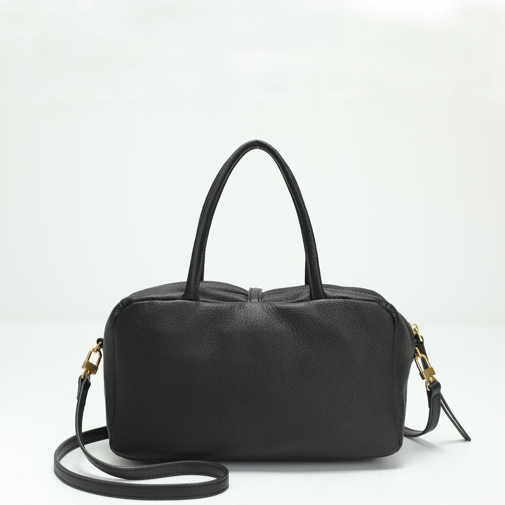 Madison Minimalist East West Doctor Bag Black Pebbled Leather Crossbody