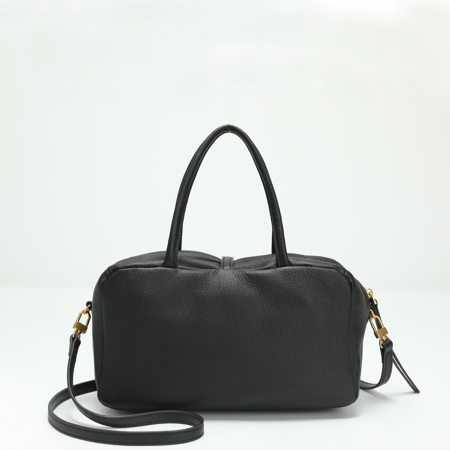 Madison Minimalist East West Doctor Bag Black Pebbled Leather Crossbody