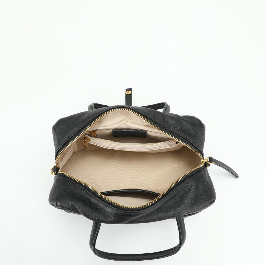Madison Minimalist East West Doctor Bag Black Pebbled Leather Crossbody