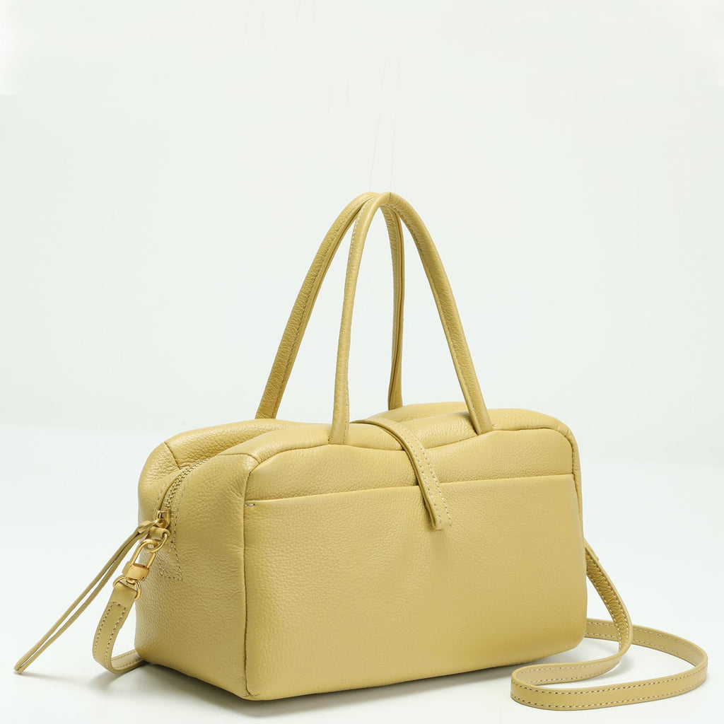 Madison East West Doctor Bag Butter Yellow Leather Top Handle Crossbody