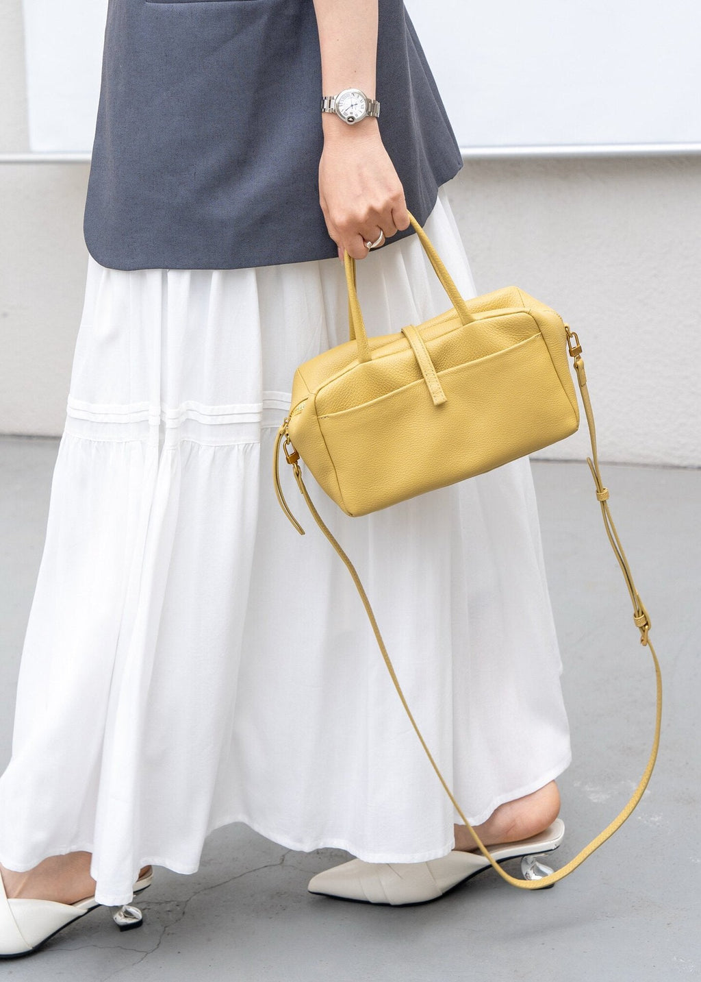 Madison East West Doctor Bag Butter Yellow Leather Top Handle Crossbody