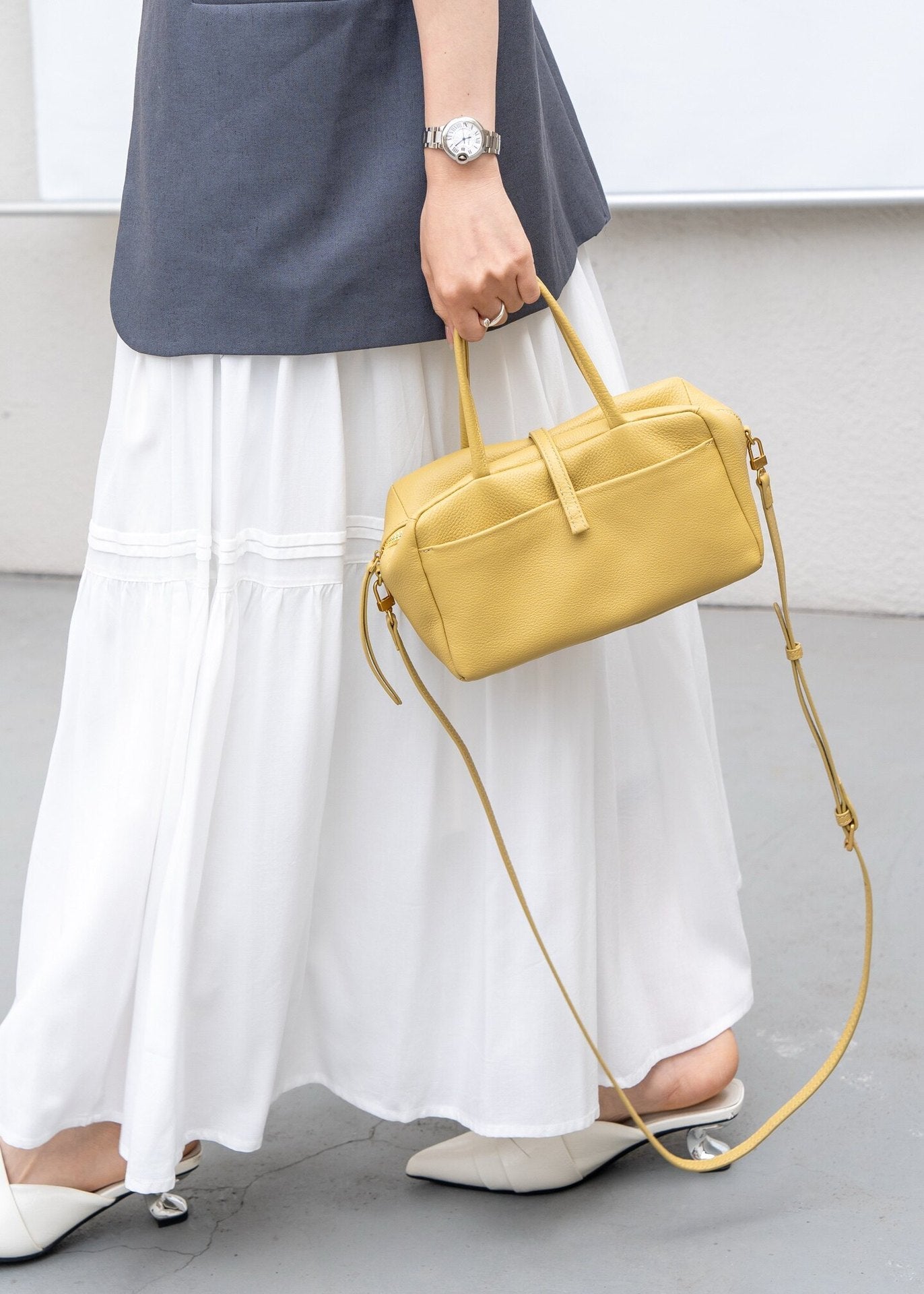 Madison East West Doctor Bag Butter Yellow Leather Top Handle Crossbody