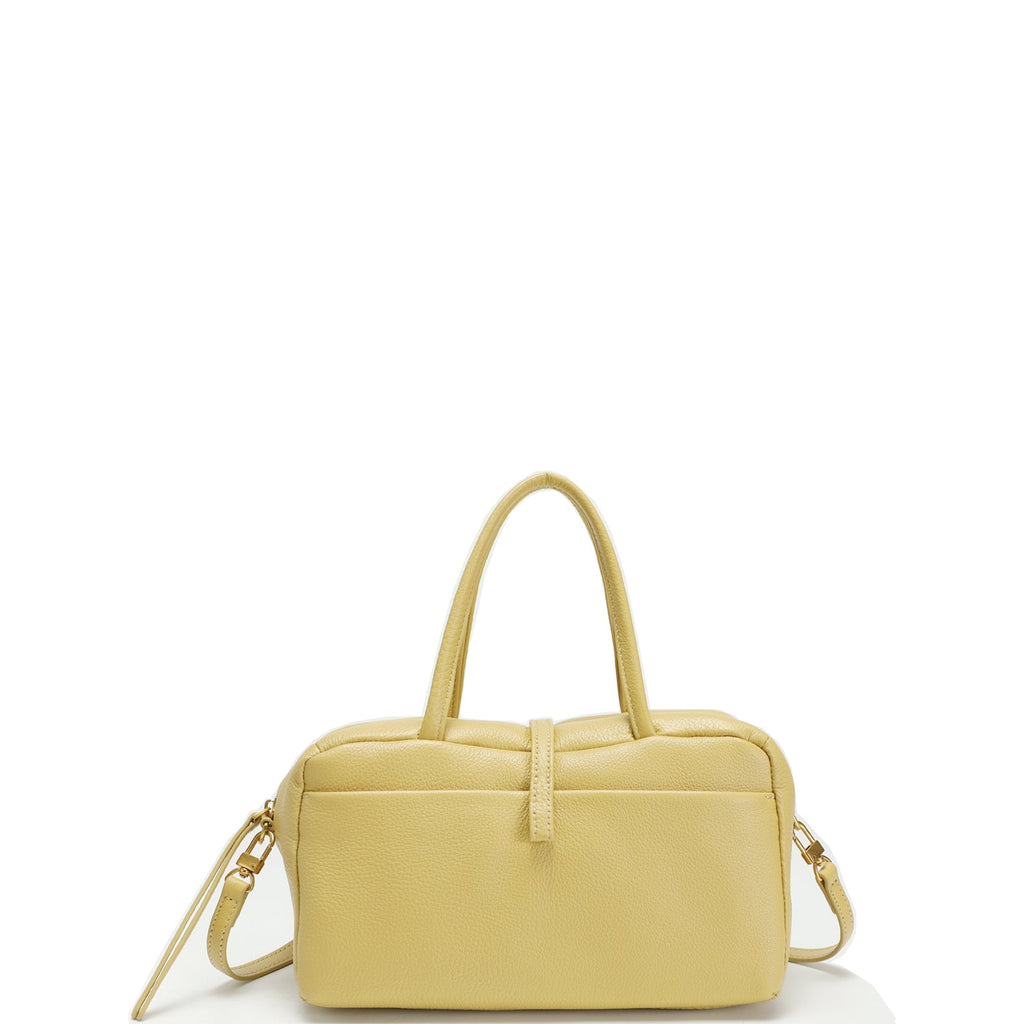 Madison East West Doctor Bag Butter Yellow Leather Top Handle Crossbody