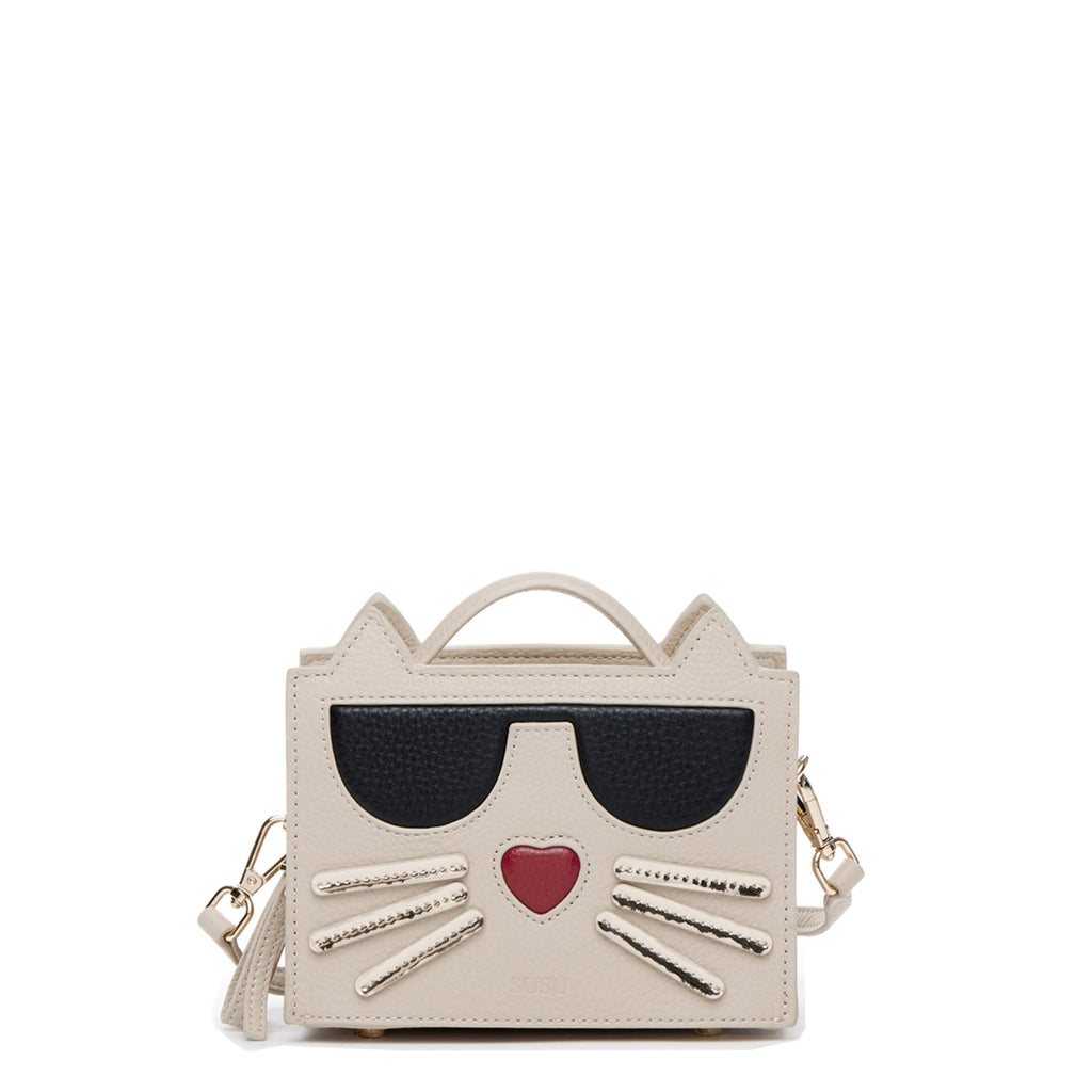 The Cat Leather Cat Crossbody Bag Light Beige Cream