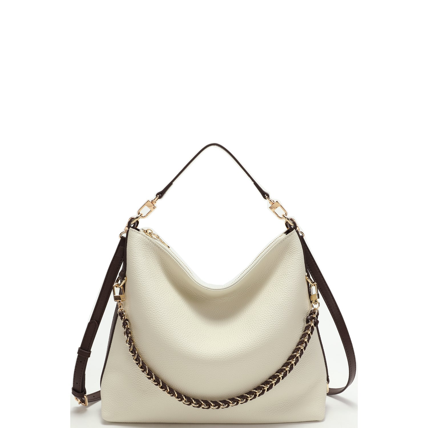 Riva Women's Convertible Cream Leather Hobo Slouchy Shoulder Bag Triple Straps