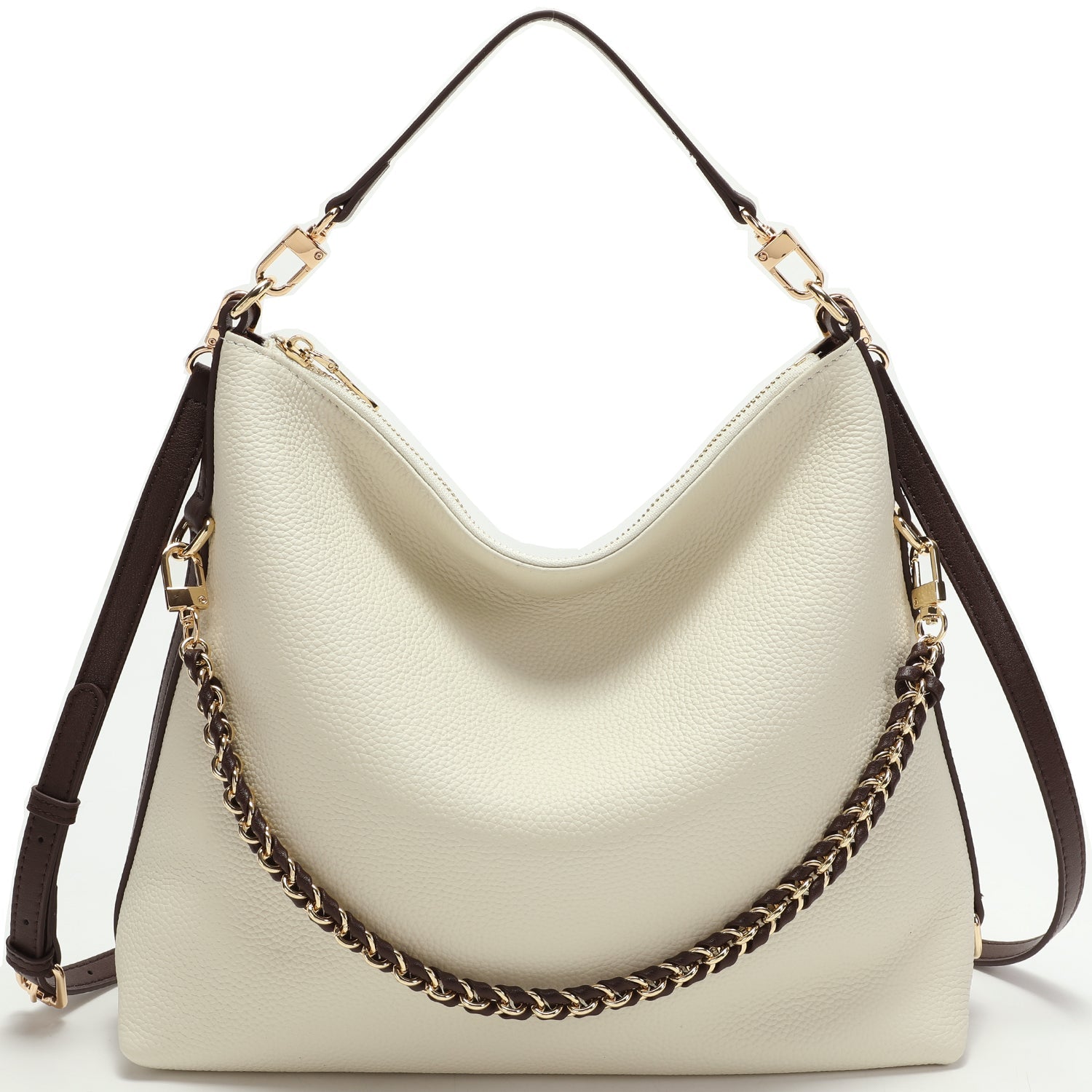 Riva Women's Convertible Cream Leather Hobo Slouchy Shoulder Bag Triple Straps