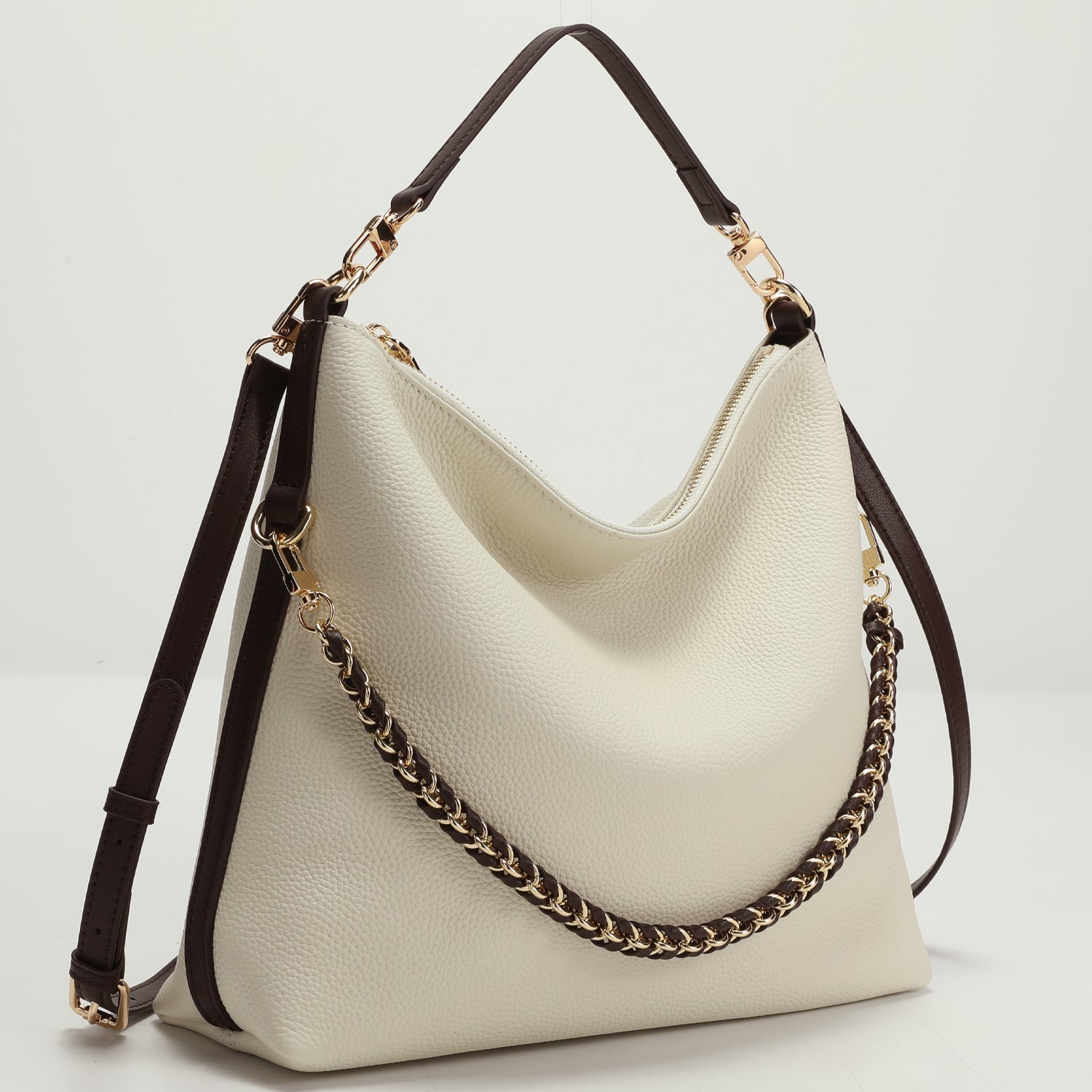 Riva Women's Convertible Cream Leather Hobo Slouchy Shoulder Bag Triple Straps