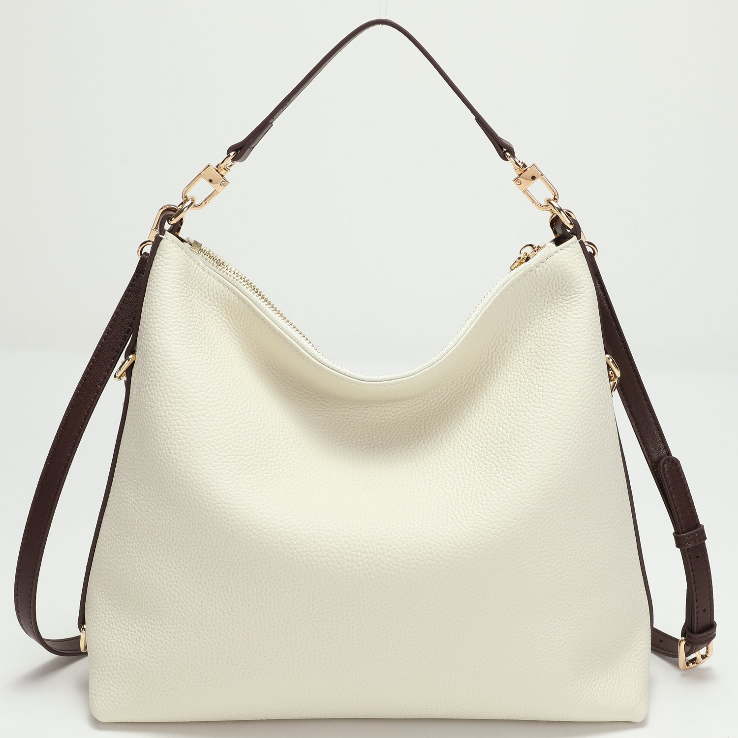 Riva Women's Convertible Cream Leather Hobo Slouchy Shoulder Bag Triple Straps