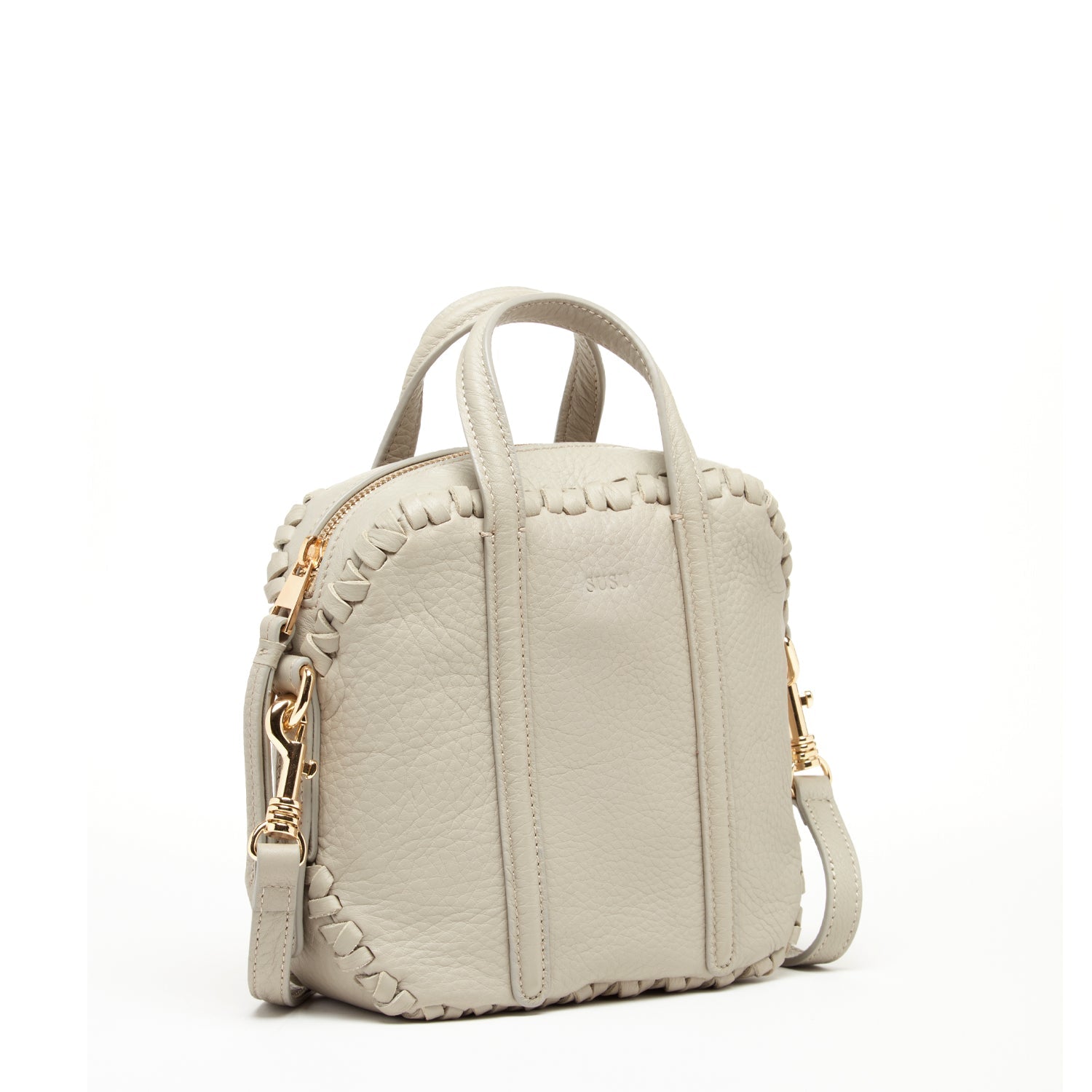 Leather Crossbody Bag Medium Size Women's Handbag Grayish Beige Purse