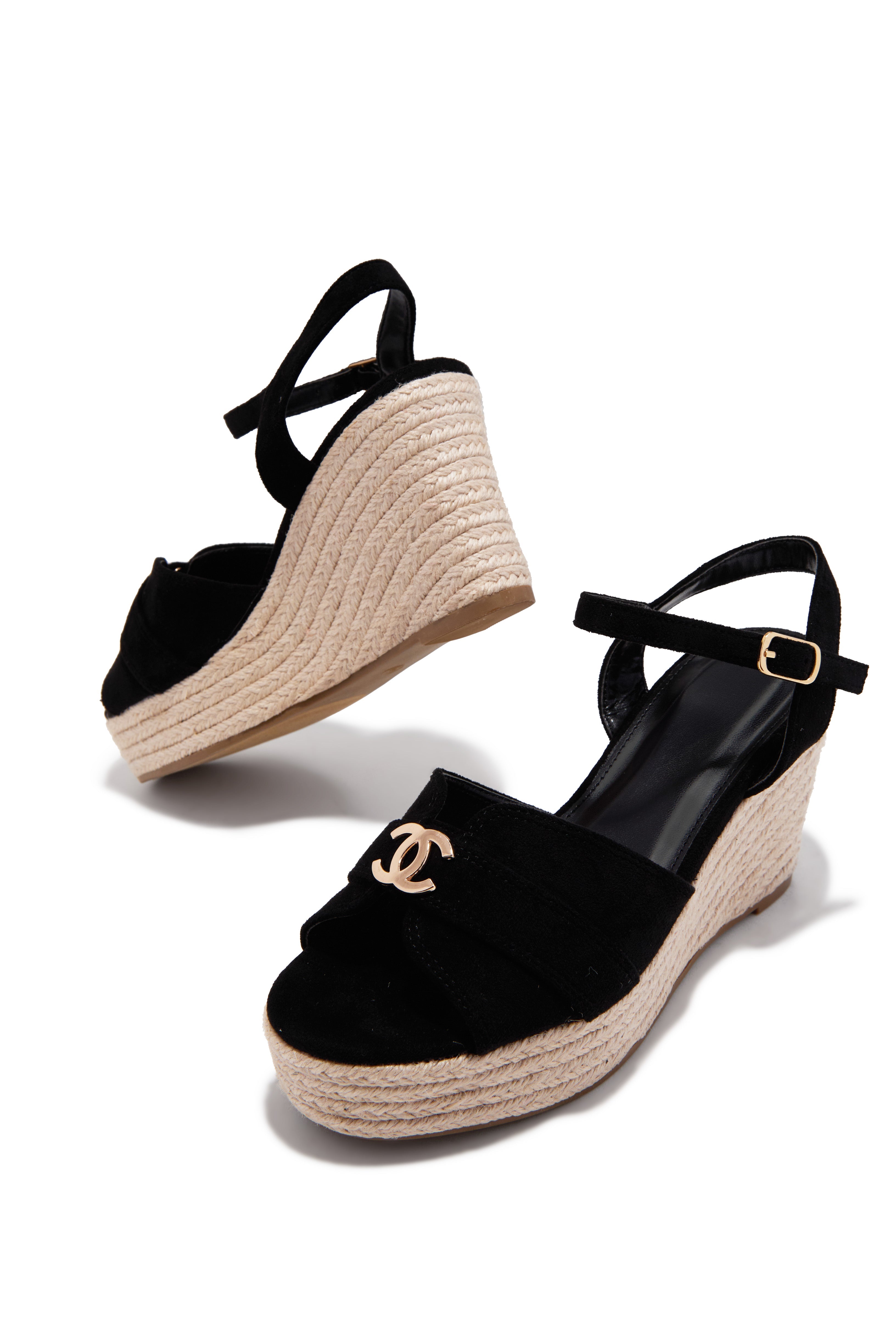 Ciana Platform Espadrille Wedge Heels - Black