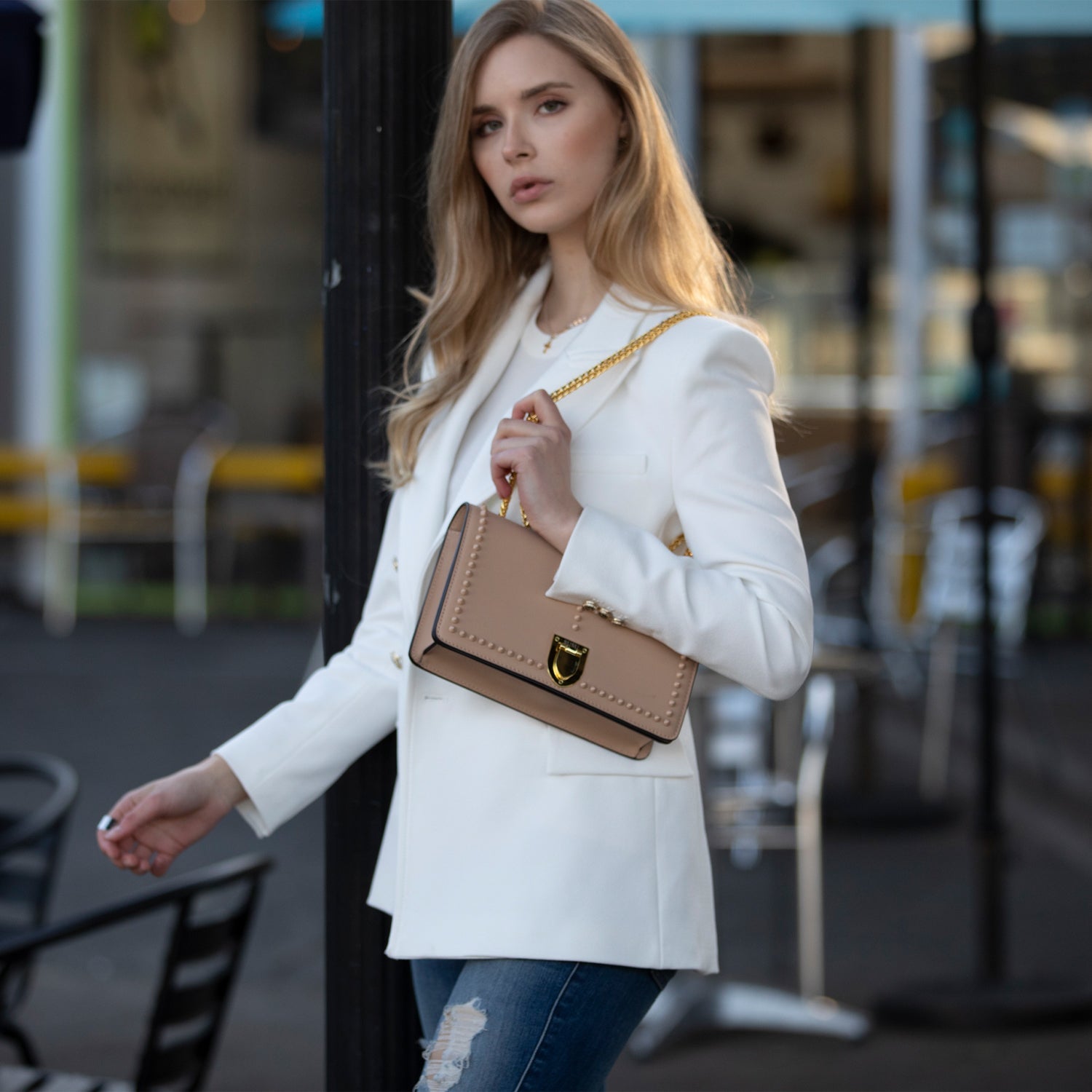 Leather Chain Shoulder Bag Tan