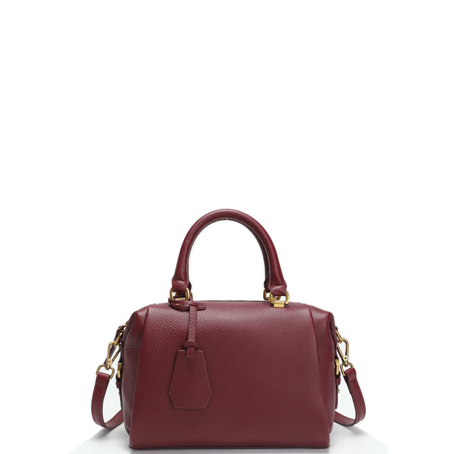 Quinn Structured Pebble Leather Satchel Bag Boxy Maroon Top Handle Crossbody