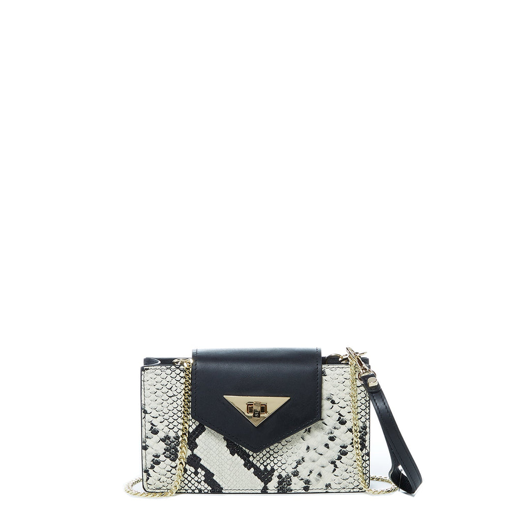 Mini Crossbody Bag Small Leather Snakeskin Black Purse Wristlet Women's Handbag