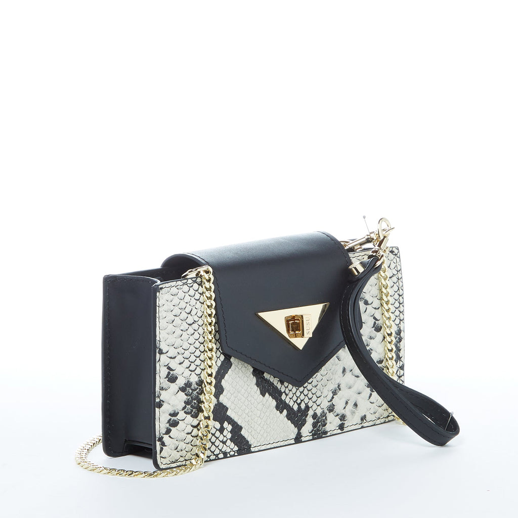 Mini Crossbody Bag Small Leather Snakeskin Black Purse Wristlet Women's Handbag