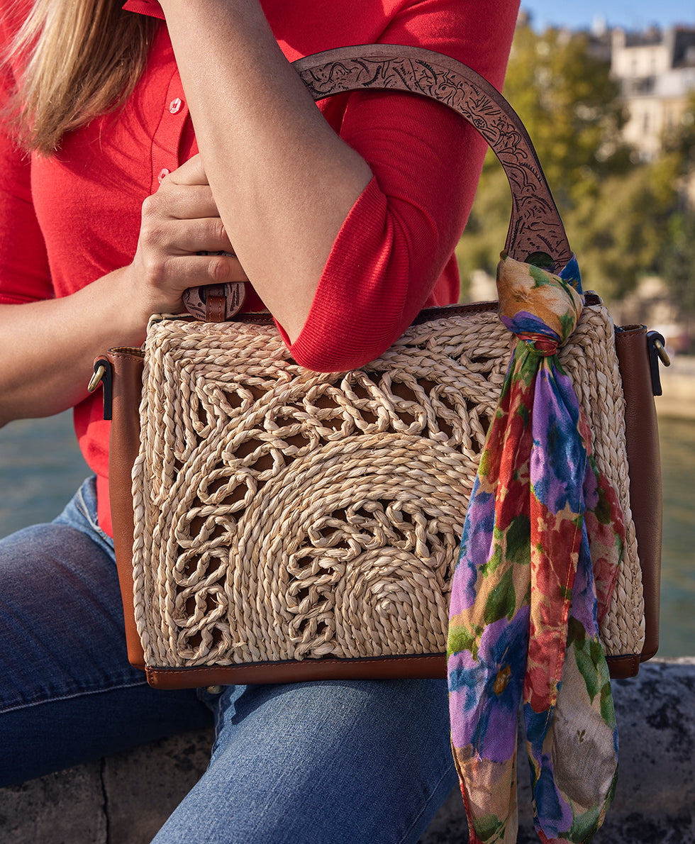 Estelle Straw Tote with Scarf - Specialty Woven