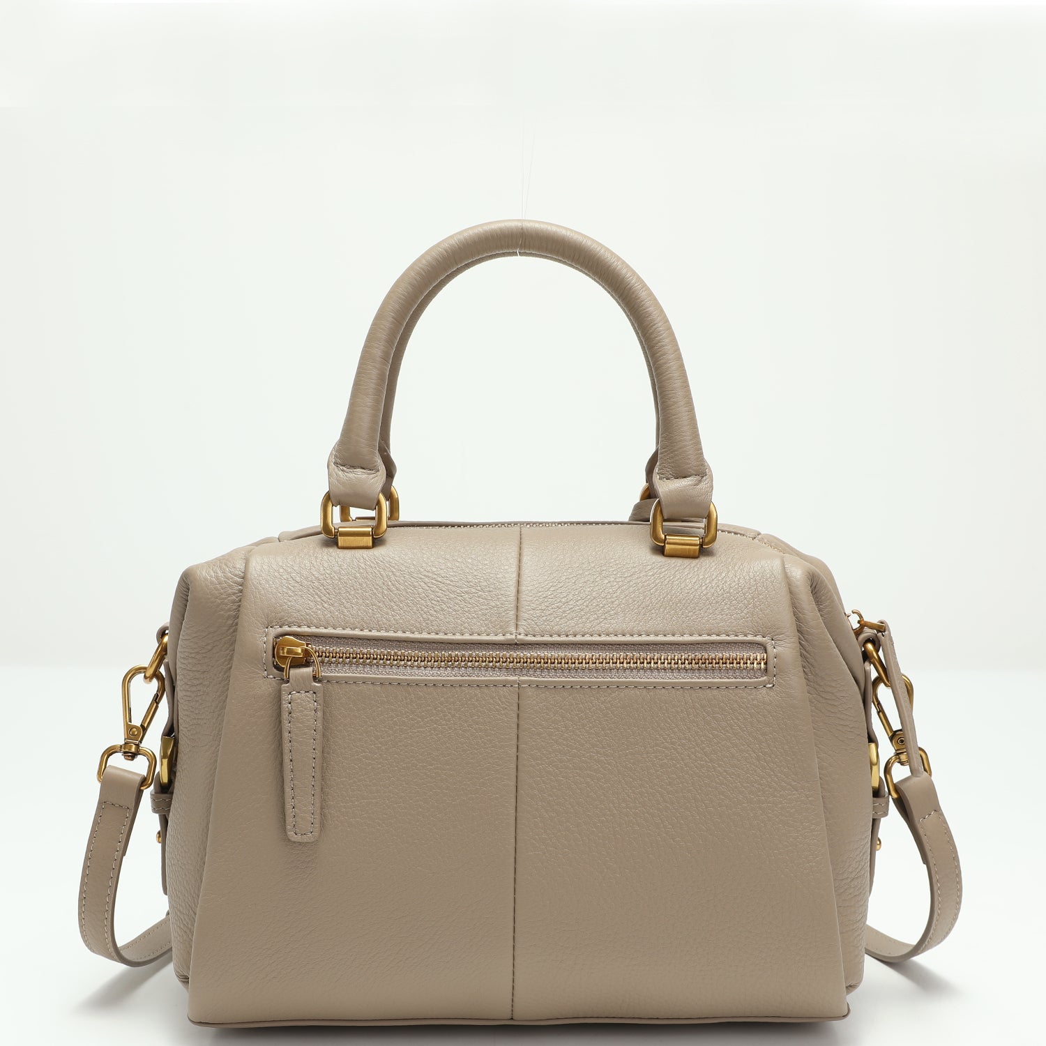 Quinn Structured Pebbled Leather Satchel Bag in Earthy Taupe with Top Handle