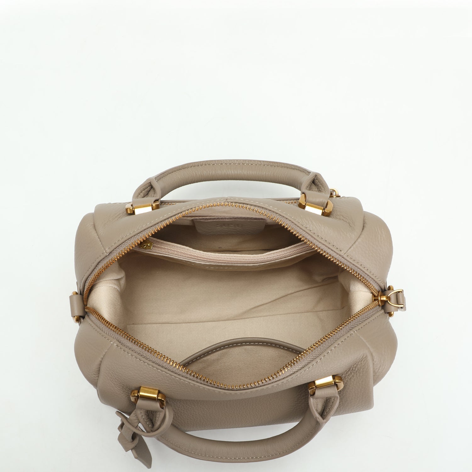 Quinn Structured Pebbled Leather Satchel Bag in Earthy Taupe with Top Handle