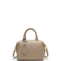 Quinn Structured Pebbled Leather Satchel Bag in Earthy Taupe with Top Handle