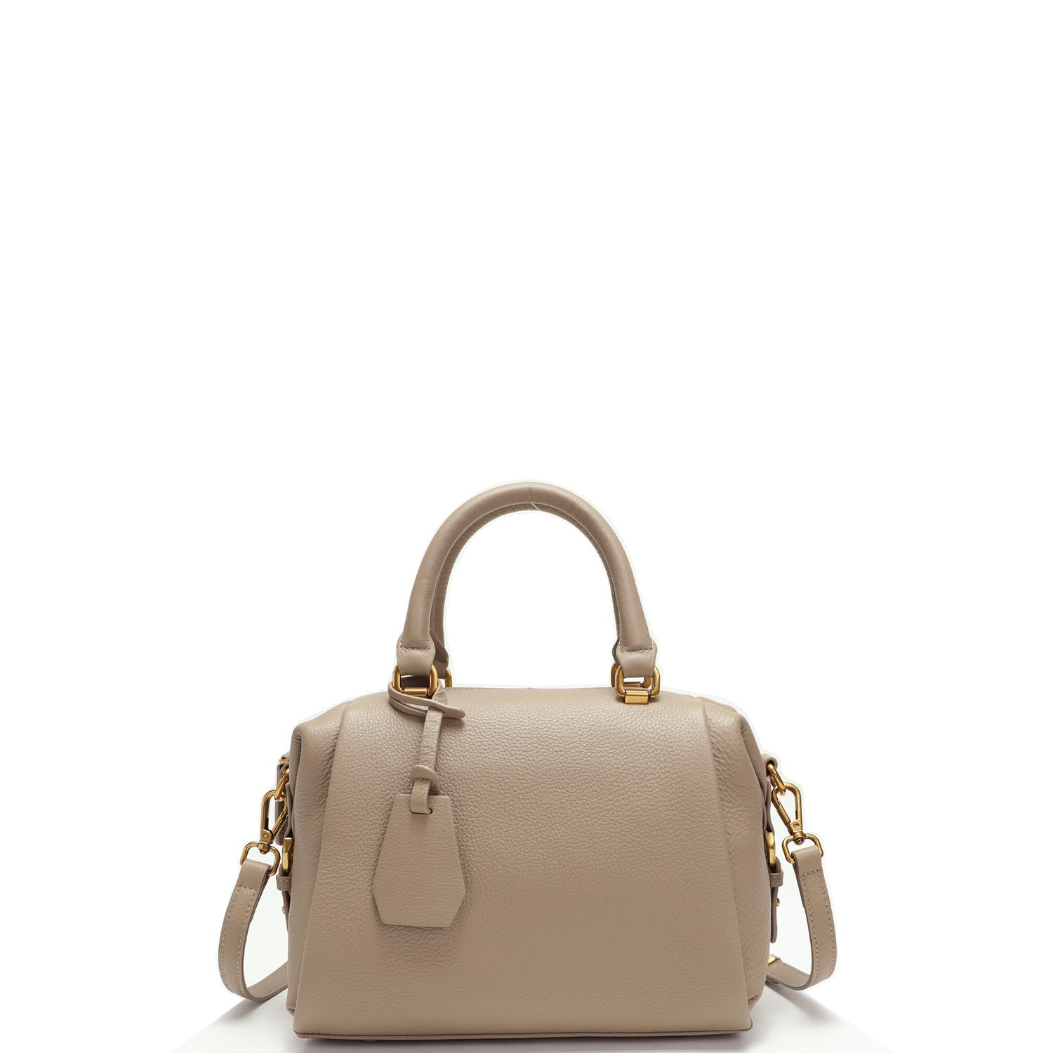 Quinn Structured Pebbled Leather Satchel Bag in Earthy Taupe with Top Handle