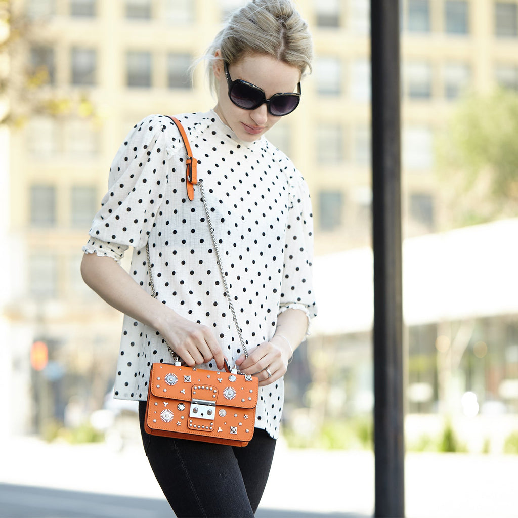Studded Small Leather Crossbody Bag Orange Purse Cute Handbag  Women's Handbag