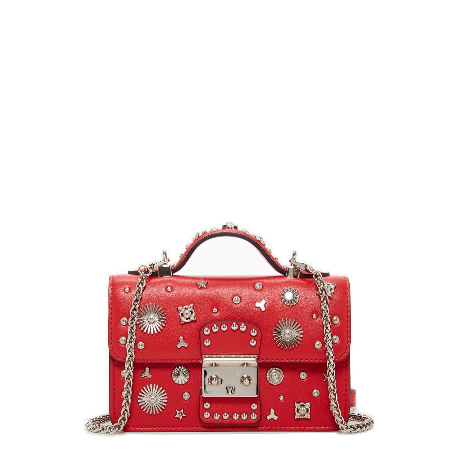 Studded Small Leather Crossbody Bag Red Purse