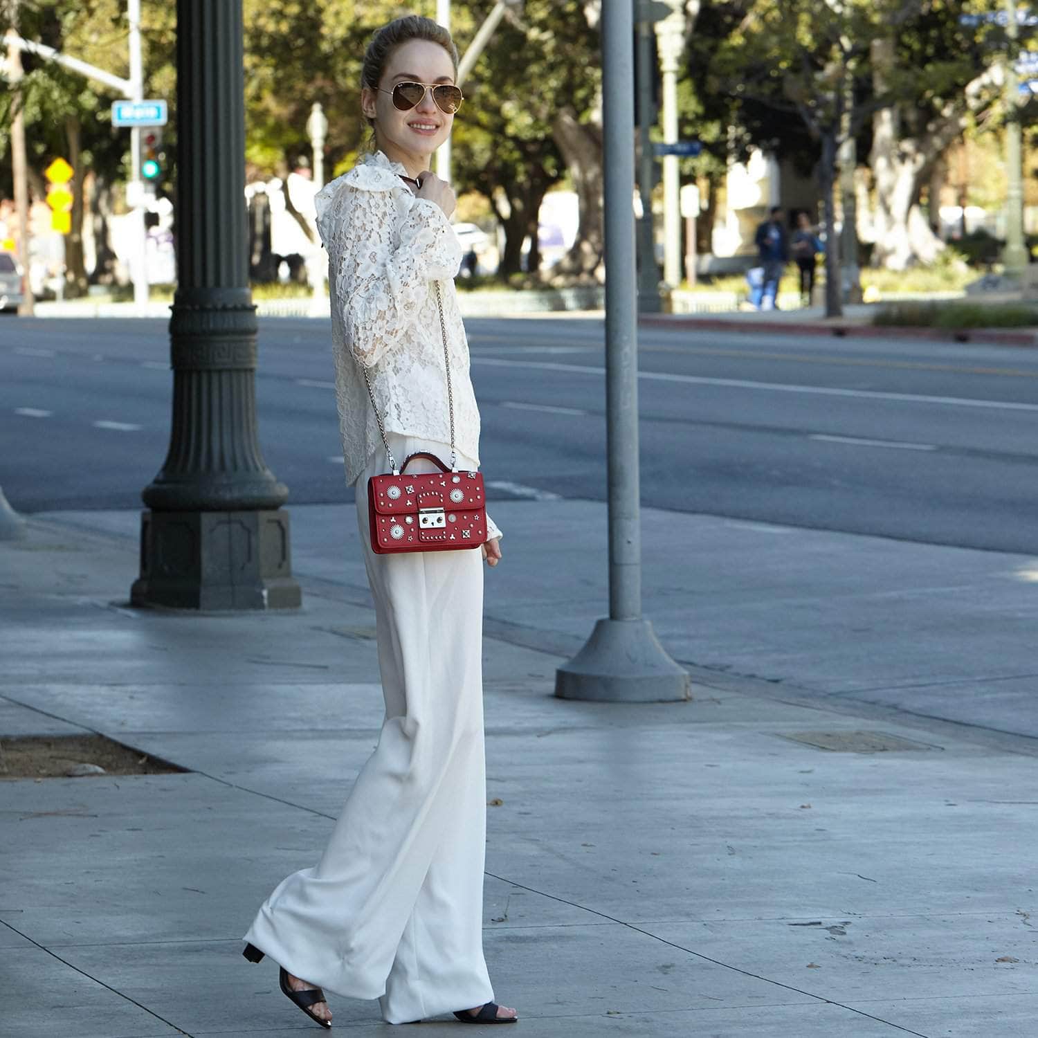 Studded Small Leather Crossbody Bag Red Purse