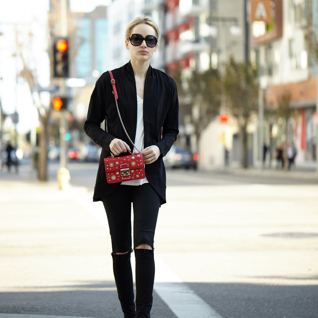 Studded Small Leather Crossbody Bag Red Purse