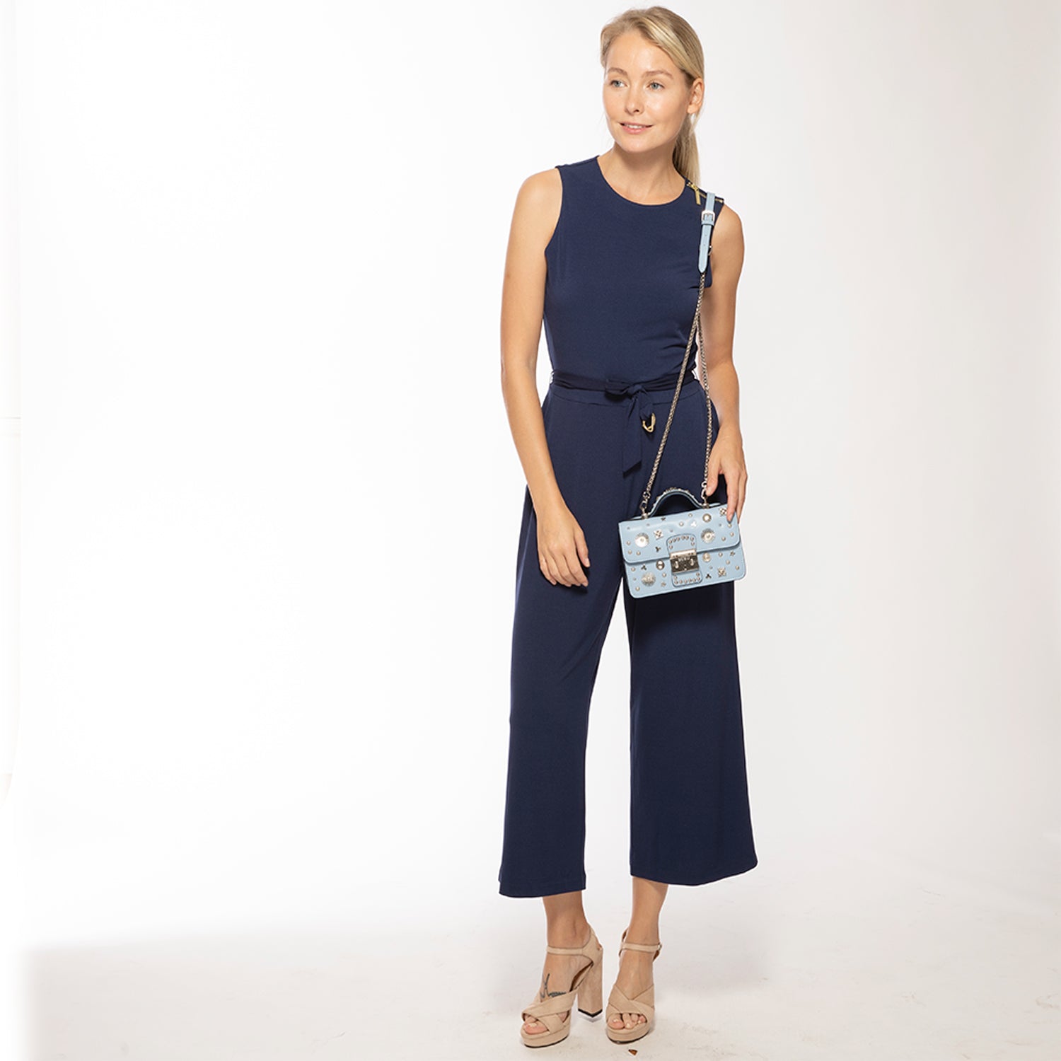 Small Leather Crossbody Bag Sky Blue Purse Studded Baby Blue Women's Handbag