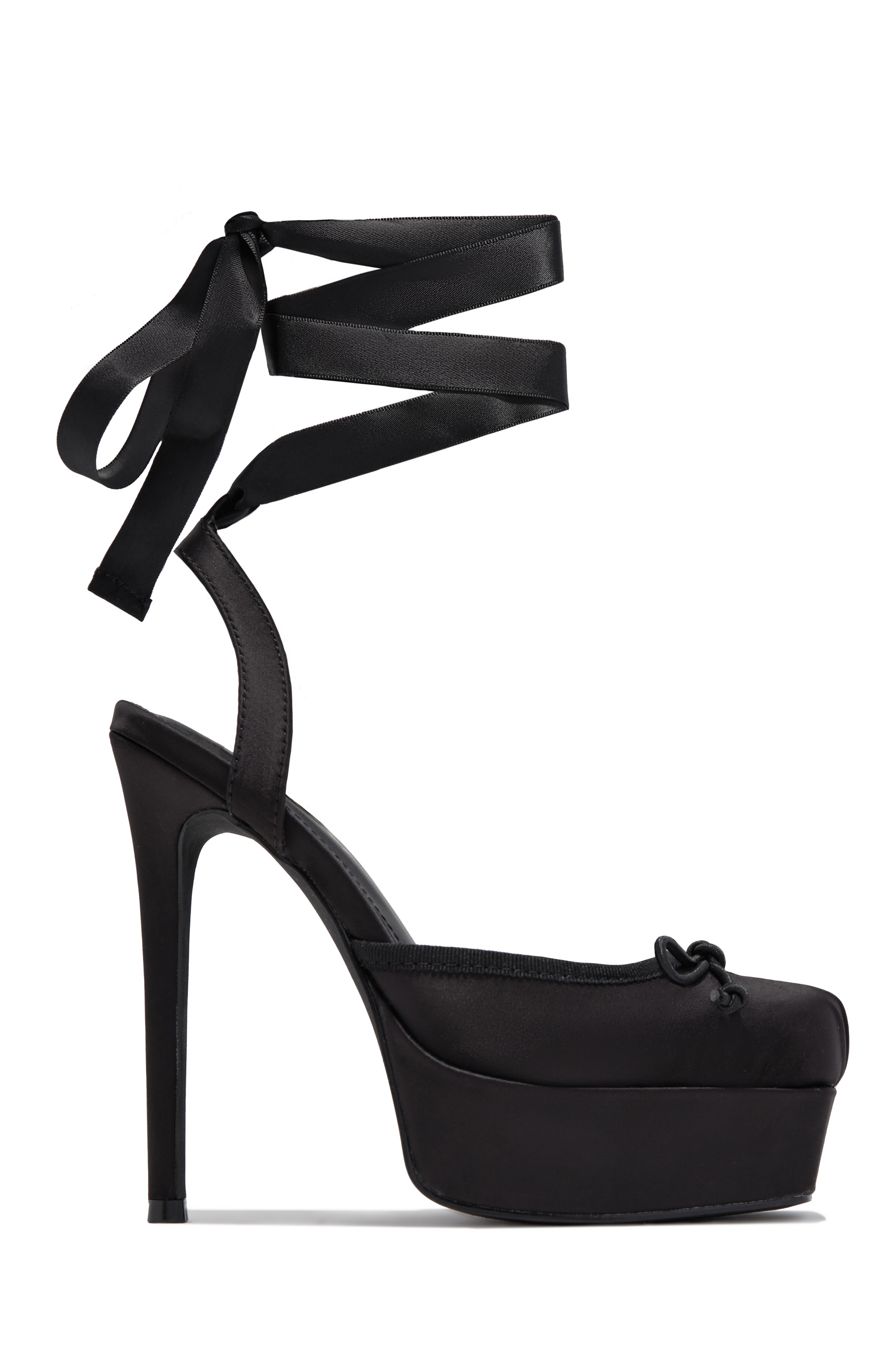 Anastasia Platform Ballet Lace Up Heels - Black