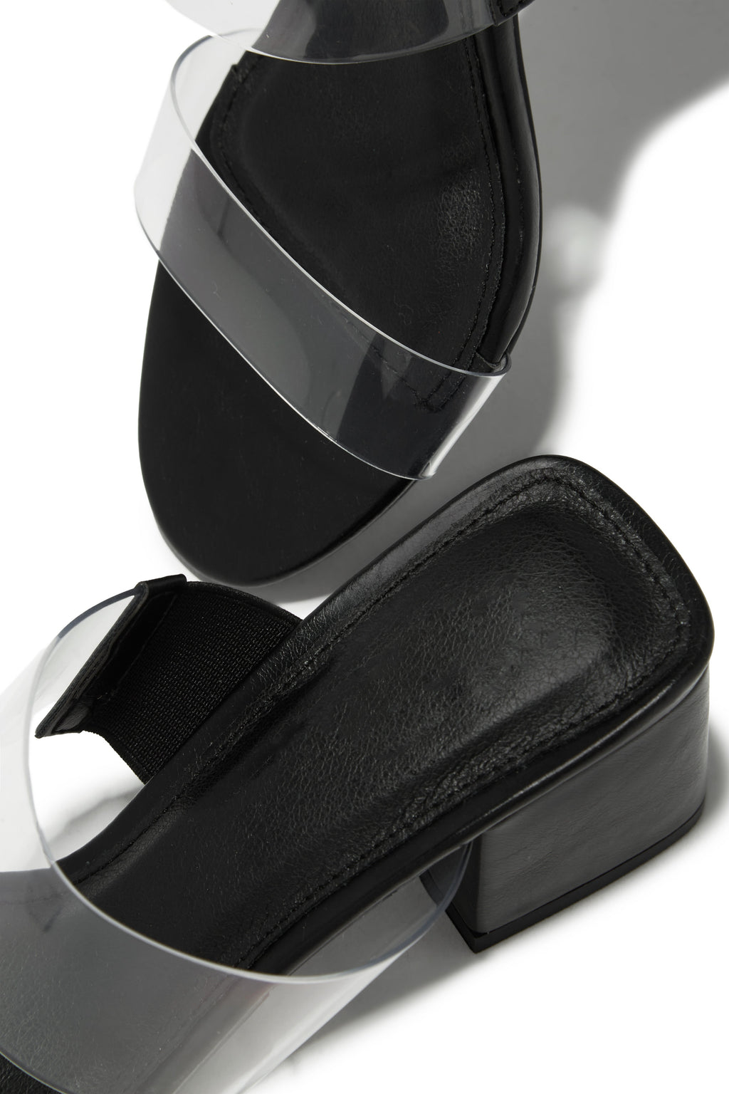 Yara Clear Strap Block Mid Heel Mules - Black