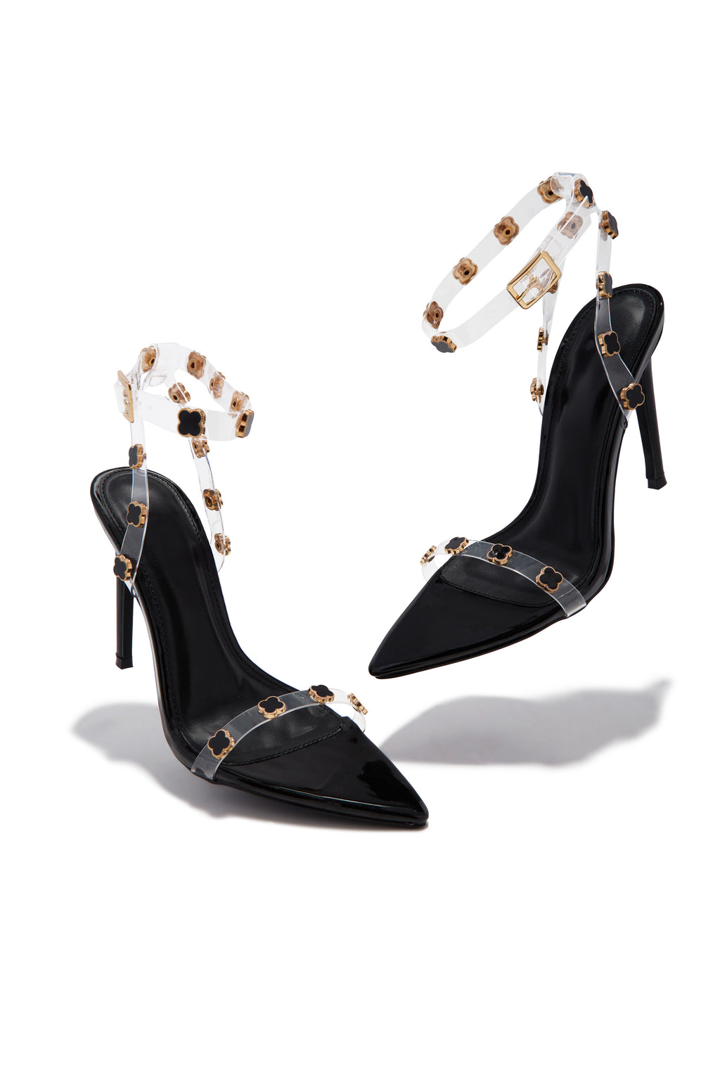 Aurela Clear Strap High Heels - Black