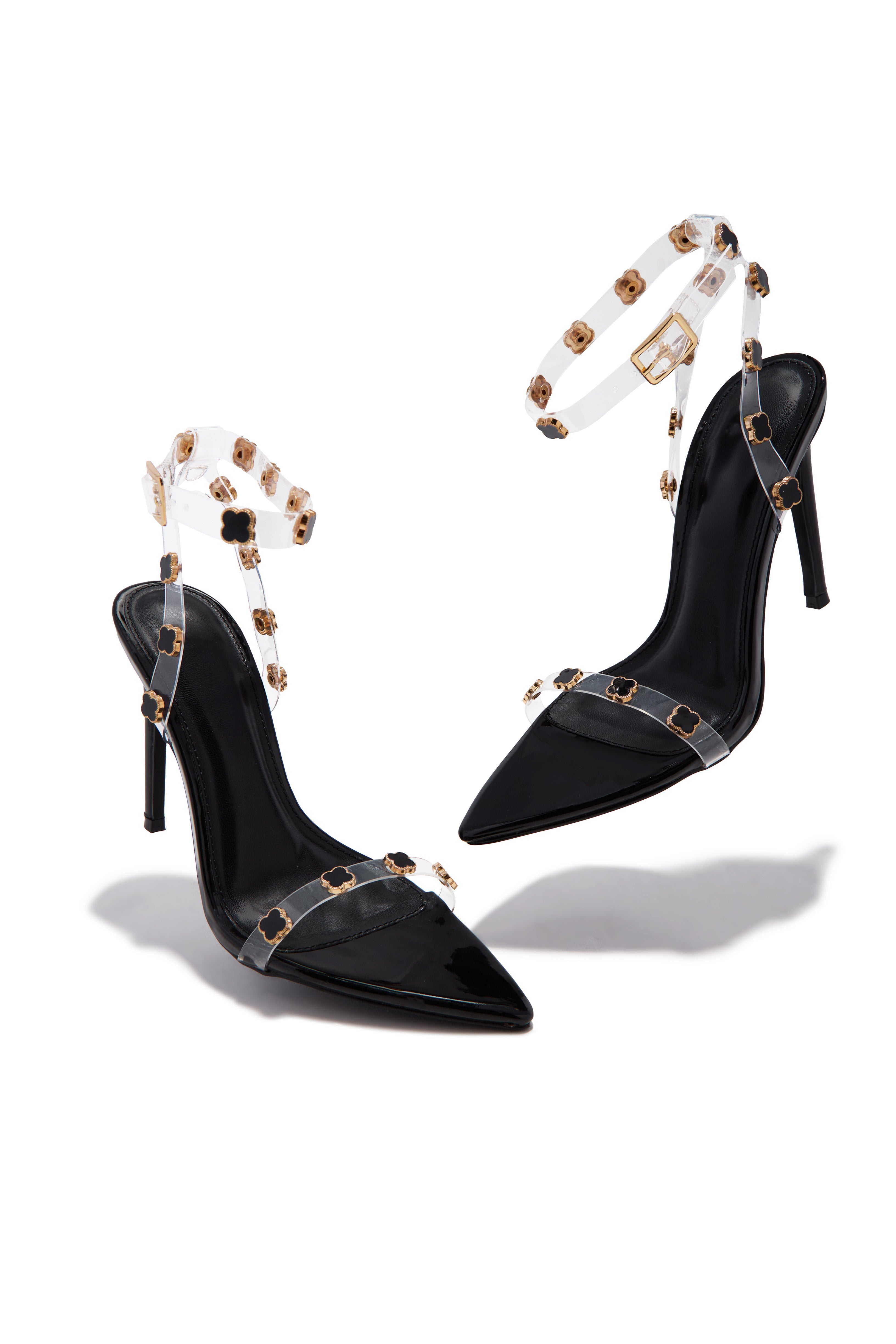 Aurela Clear Strap High Heels - Black