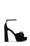 Caitelyn Embellished Bow Platform Block Heels - Black
