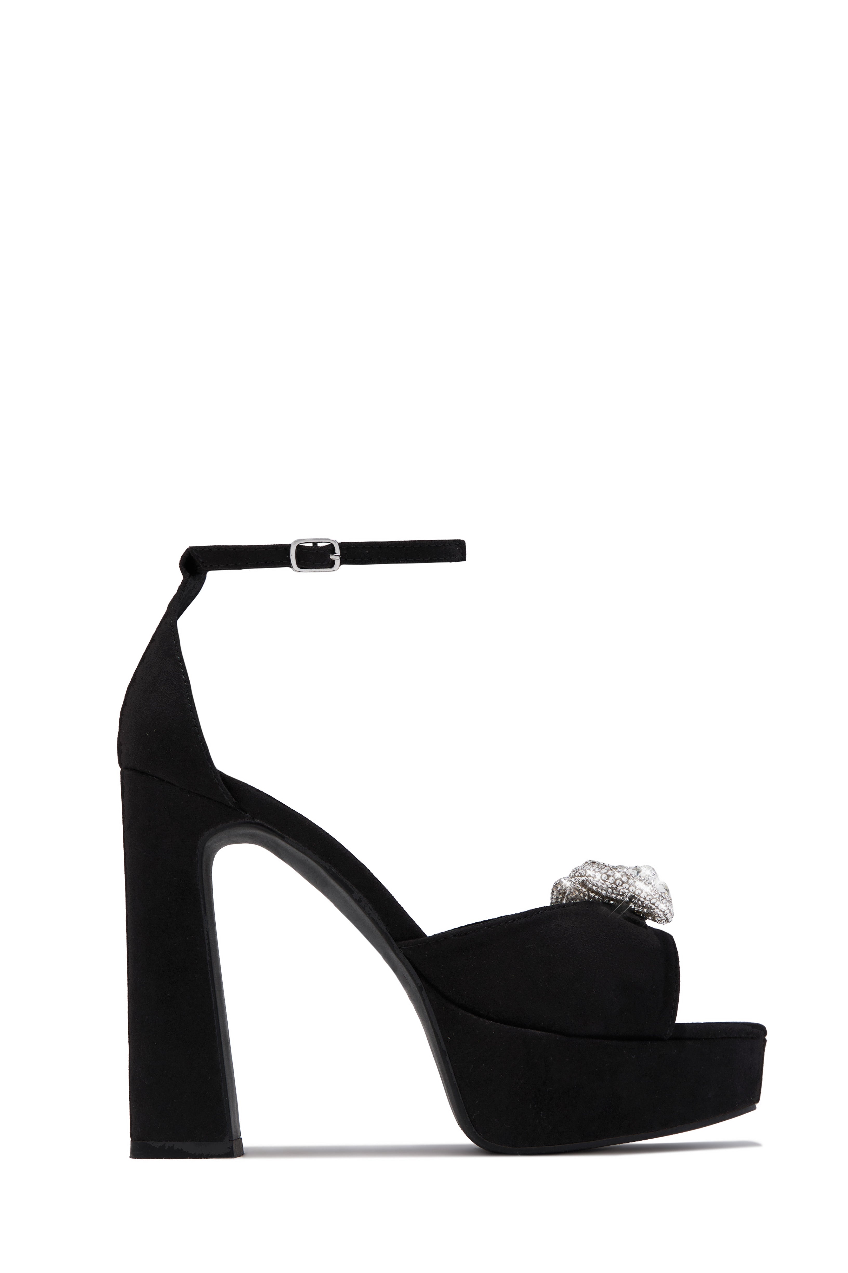 Caitelyn Embellished Bow Platform Block Heels - Black