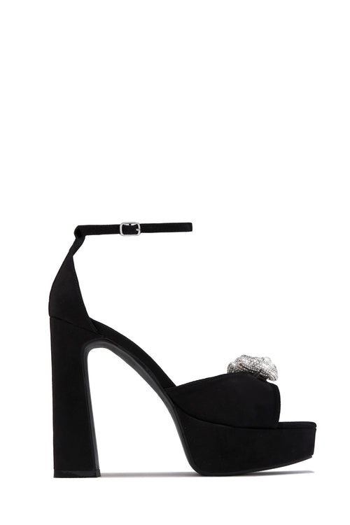 Caitelyn Embellished Bow Platform Block Heels - Black